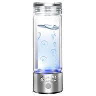 portable hydrogen water bottle with spe pem technology - rechargeable ionized water generator - 350ml glass bottle logo