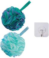 ga-geetopia shower bath sponge - 2 pack loofah pouf balls with wall hook for body wash bathroom, durable exfoliating body scrubber, shower essential skin care (flower color) logo