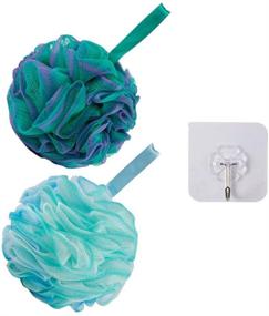 img 4 attached to Ga-Geetopia Shower Bath Sponge - 2 Pack Loofah Pouf Balls with Wall Hook for Body Wash Bathroom, Durable Exfoliating Body Scrubber, Shower Essential Skin Care (Flower Color)