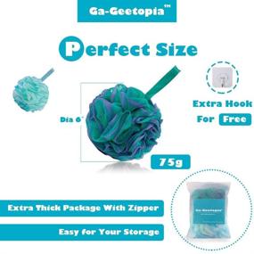 img 3 attached to Ga-Geetopia Shower Bath Sponge - 2 Pack Loofah Pouf Balls with Wall Hook for Body Wash Bathroom, Durable Exfoliating Body Scrubber, Shower Essential Skin Care (Flower Color)