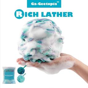 img 2 attached to Ga-Geetopia Shower Bath Sponge - 2 Pack Loofah Pouf Balls with Wall Hook for Body Wash Bathroom, Durable Exfoliating Body Scrubber, Shower Essential Skin Care (Flower Color)