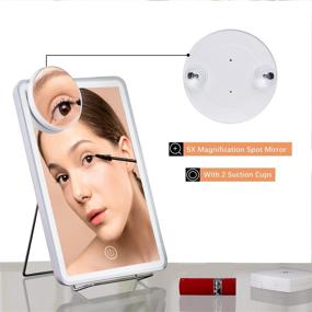 img 3 attached to 💄 Mysmir Lighted Makeup Vanity Mirror with 5X Magnifying Mirror, LED Mirror with Shelf - Small Wall Hanging Mirror with Lights, Touch Sensor Dimming, Dual Power Supply - White