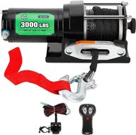3000-lb. load capacity electric winch kit with synthetic rope, wireless handheld remote and corded control for off-road atv towing - includes hawse fairlead logo