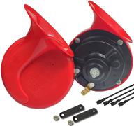 🚗 syoauto 12v waterproof universal fit electric snail horn kit - high low tone, 120db, red - replacement car horns logo