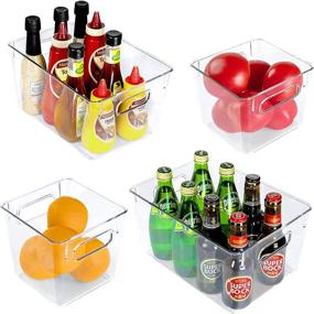 img 4 attached to 📦 4-Piece Set of Oubonun Kitchen Storage Organizer Bins - Includes 2 Large and 2 Medium Sizes, Transparent Container Bins with Handles - Perfect for Lazy Susan, Cabinet Storage, Pantry, or Refrigerator - BPA-Free