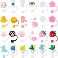 🌈 reusable silicone straw covers - 24 pieces of adorable dust-proof tips and plugs for 6-8 mm straws logo