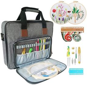 img 4 attached to 🧵 Upgrade Your Embroidery Game with the Nuberlic 18-in-1 Embroidery Bag & Starter Kit: Hoops, Needles, Cloth, Scissors & More!