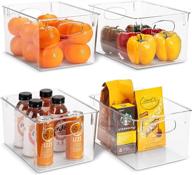 🗄️ clear plastic storage bins with handles - versatile organizers for kitchen, refrigerator, cleaning supplies, cabinet, food pantry, bathroom - 4 pack логотип