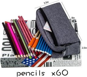 img 3 attached to Dark Gray Big Capacity Pencil Case Stationery Pouch - Multi-Colored Pen and Cosmetic Bag with Zipper for Boys and Girls