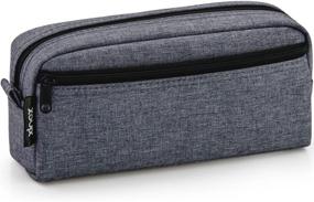 img 4 attached to Dark Gray Big Capacity Pencil Case Stationery Pouch - Multi-Colored Pen and Cosmetic Bag with Zipper for Boys and Girls