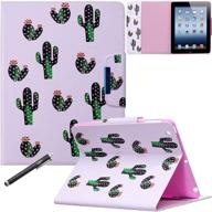 🌵 newshine magnetic folio smart stand cover pu leather wallet case for ipad 2/3/4 - cactus design with auto wake/sleep feature logo