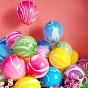 img 3 attached to 🎈 25pcs Marble Agate Tie Dye Latex Balloons, 12 inch - Random Colors for Swirl Party, Birthdays