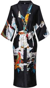 img 4 attached to 👘 Long Satin Kimono Robes: Women's Floral & Patterned Sleepwear Loungewear