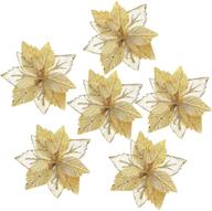 🎄 add sparkling elegance to your christmas decor with funarty 14 pack gold poinsettia christmas tree flowers - glittery ornaments perfect for wreaths, garland, and more, 5.9 inch logo