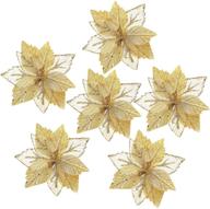 🎄 add sparkling elegance to your christmas decor with funarty 14 pack gold poinsettia christmas tree flowers - glittery ornaments perfect for wreaths, garland, and more, 5.9 inch логотип