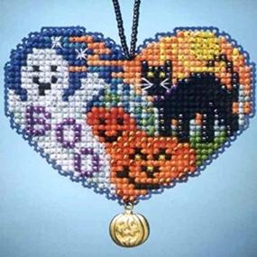 img 2 attached to 🎃 Halloween Beaded Counted Cross Stitch Charmed Ornaments Kit - Love Halloween, Mill Hill 2013 (I Love MH163105)