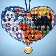 🎃 halloween beaded counted cross stitch charmed ornaments kit - love halloween, mill hill 2013 (i love mh163105) logo