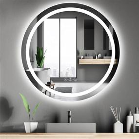 img 4 attached to Enhance Your Bathroom Experience with the Amorho Round LED 32 Inch Dimmable Makeup Mirror - Backlit & Front-Lighted, Frameless & Shatter-Proof Anti-Fog Circle Vanity Mirrors for Wall
