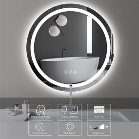 img 3 attached to Enhance Your Bathroom Experience with the Amorho Round LED 32 Inch Dimmable Makeup Mirror - Backlit & Front-Lighted, Frameless & Shatter-Proof Anti-Fog Circle Vanity Mirrors for Wall