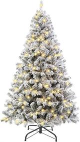 img 4 attached to 🎄 SINTEAN 6FT Snow Flocked Prelit Christmas Tree: Premium Hinged Artificial Xmas Tree with LED Warm White Lights, Reinforced Metal Base for Easy Assembly and Stunning Décor