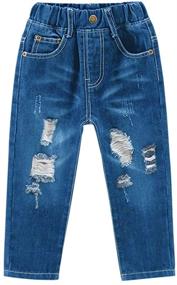 img 4 attached to Stylish and Trendy: SHOOYING Boys' Ripped Holes Denim Jeans - Perfect Pants for an Edgy Look!