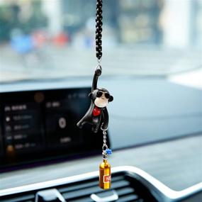 img 3 attached to YGMONER Wearing Sunglasses Monkey Car Charm Interior Rear View Mirror Hanging (Black &Amp