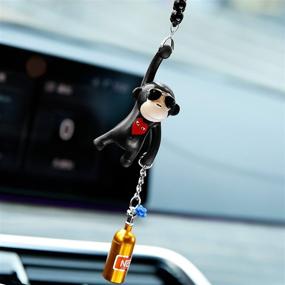 img 4 attached to YGMONER Wearing Sunglasses Monkey Car Charm Interior Rear View Mirror Hanging (Black &Amp