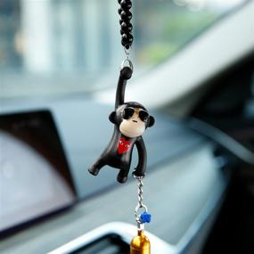 img 2 attached to YGMONER Wearing Sunglasses Monkey Car Charm Interior Rear View Mirror Hanging (Black &Amp