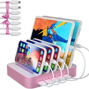 img 4 attached to 5 Port USB Charging Station Dock with 7 Short Mixed Cables - Ideal Gift for Women, Mothers, Girls, Girlfriends - Compatible with iPhone, iPad, Cell Phone, Tablets, and More Electronics - Pretty Pink Design