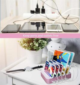 img 3 attached to 5 Port USB Charging Station Dock with 7 Short Mixed Cables - Ideal Gift for Women, Mothers, Girls, Girlfriends - Compatible with iPhone, iPad, Cell Phone, Tablets, and More Electronics - Pretty Pink Design
