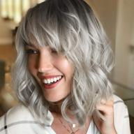 wavy bob wig with bangs - natural ombre silver synthetic hair shoulder length short curly wigs for women (rosebud) logo