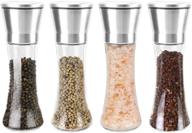 enhance flavors with jucoan 4 pack stainless steel salt and pepper grinder set – tall glass shakers for sea salt and peppercorn, adjustable coarseness, refillable mill logo