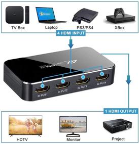 img 3 attached to Переключатель HDMI 4X1, Ultra HD 4K HDMI-переключатель с поддержкой HDMI 2.0, HDCP 2.2, 3D, 1080P, 4Kx2k@60Гц (включает пульт ДУ)