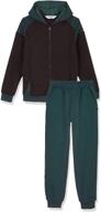 🏻 kid nation soft brush fleece tracksuit: zip up jacket and jogger pants for kids 4-12 years logo