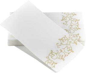 img 4 attached to 🌸 SimuLinen Disposable Guest Bathroom Hand Towels - Gold Floral Design - Linen-Feel, Cloth-Like Texture, Single-Use - 100 Towels, 12x17" Unfolded - Box of 100