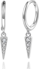 img 4 attached to Dainty Crystal CZ Mini Hoop Earrings - Dagger Spike Huggie in .925 Sterling Silver: Small Round Cuff Stud/Tiny Loops