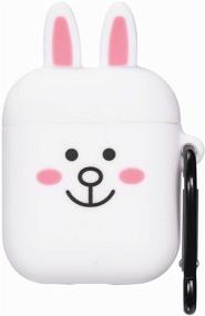 img 2 attached to 🐰 Кожаный чехол Jowhep для Airpod 2/1: дизайн из силикона, милый и модный защитный чехол с брелоком - коричневый медведь кролик 2 штуки.