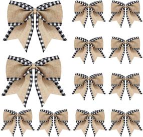 img 4 attached to 🎄 Syhood 12-Piece Christmas Burlap Plaid Bow Set – Festive Buffalo Plaid Christmas Tree and Home Decorations in White and Black