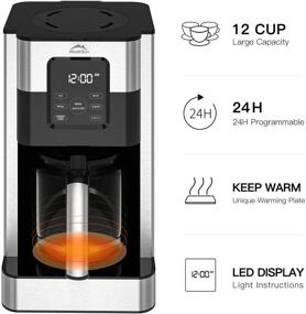 img 3 attached to ☕️ High-tech Touch-Screen Programmable Coffee Maker | Stainless Steel Drip Machine with 4-Hour Keep Warm | Self-Cleaning | Glass Carafe | 12 Cup Capacity | 1.8L | 1000W