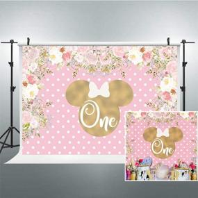 img 4 attached to Riyidecor Pink Floral Mouse Head Backdrop 7x5ft - Perfect for Girsl One Year 1st Birthday Photography - Flowers, Polka Dots, Celebration Props