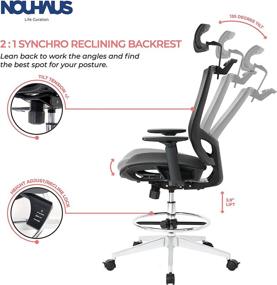 img 2 attached to 🪑 NOUHAUS Ergonomic Task/Draft Chair with Headrest - Computer & Office chair with Swivel Wheels, Black (ErgoDraft)