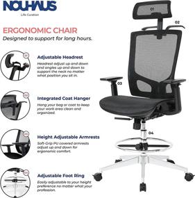 img 3 attached to 🪑 NOUHAUS Ergonomic Task/Draft Chair with Headrest - Computer & Office chair with Swivel Wheels, Black (ErgoDraft)