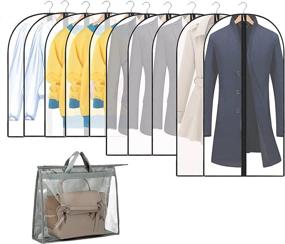 img 4 attached to 👔 10+1 Pack Garment Bags - Dust Cover for Closet Clothes Storage - Black Edge Zipper - Hanging Lightweight - Clear Full Garment Bag Suit Bags - PEVA Moth-Proof Breathable - Size: 24'' x 32“/40“/48''