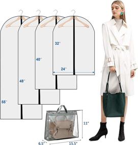 img 3 attached to 👔 10+1 Pack Garment Bags - Dust Cover for Closet Clothes Storage - Black Edge Zipper - Hanging Lightweight - Clear Full Garment Bag Suit Bags - PEVA Moth-Proof Breathable - Size: 24'' x 32“/40“/48''