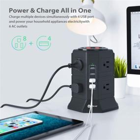 img 1 attached to 💡 iClever Power Strip Tower Гейминг Сетевой фильтр: 8 розеток переменного тока, 4,5A USB-порта, 10 футовая удлинительная кабель - идеально подходит для ПК, ноутбуков, iPhone, домашнего офиса (черный)