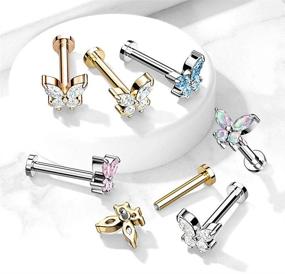 img 2 attached to 🦋 Amelia Fashion CZ Butterfly Top 16 Gauge Flat Back Studs (8MM) - Internally Threaded 316L Surgical Steel for Labret, Monroe, Cartilage and More - Choose Color