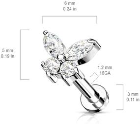 img 3 attached to 🦋 Amelia Fashion CZ Butterfly Top 16 Gauge Flat Back Studs (8MM) - Internally Threaded 316L Surgical Steel for Labret, Monroe, Cartilage and More - Choose Color