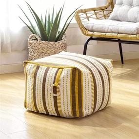 img 4 attached to 🏮 RISEON Boho Hand Woven Contemporary Cotton Linen Pouf Cover - Brown Stripe - Ideal for Living Room, Bedroom, and Under Desk