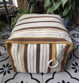 img 1 attached to 🏮 RISEON Boho Hand Woven Contemporary Cotton Linen Pouf Cover - Brown Stripe - Ideal for Living Room, Bedroom, and Under Desk