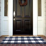 🐃 buffalo plaid outdoor rug runner doormat 24'' x 51'', kimode blue/white checkered farmhouse porch rugs, washable indoor mat for front layered kitchen bathroom laundry room logo